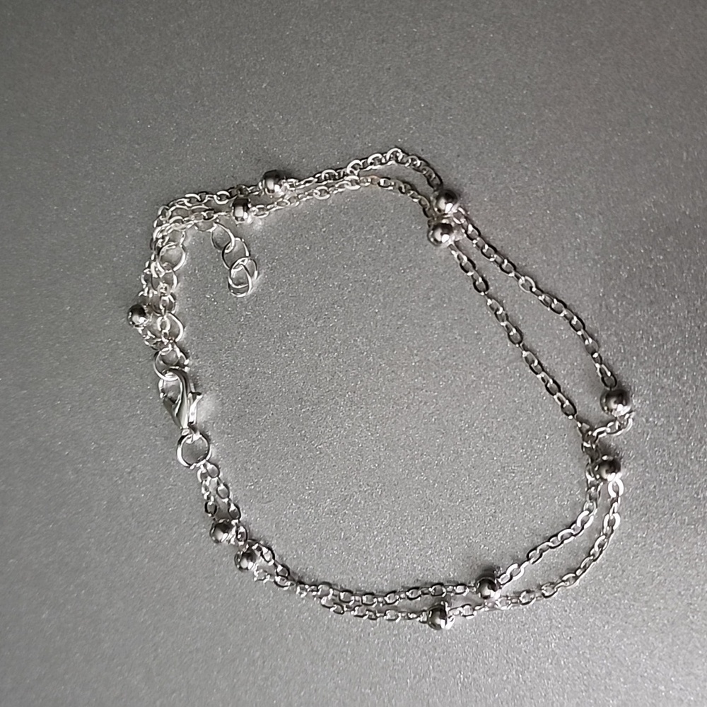 BEADED ANKLET Stainless + Silver Coat